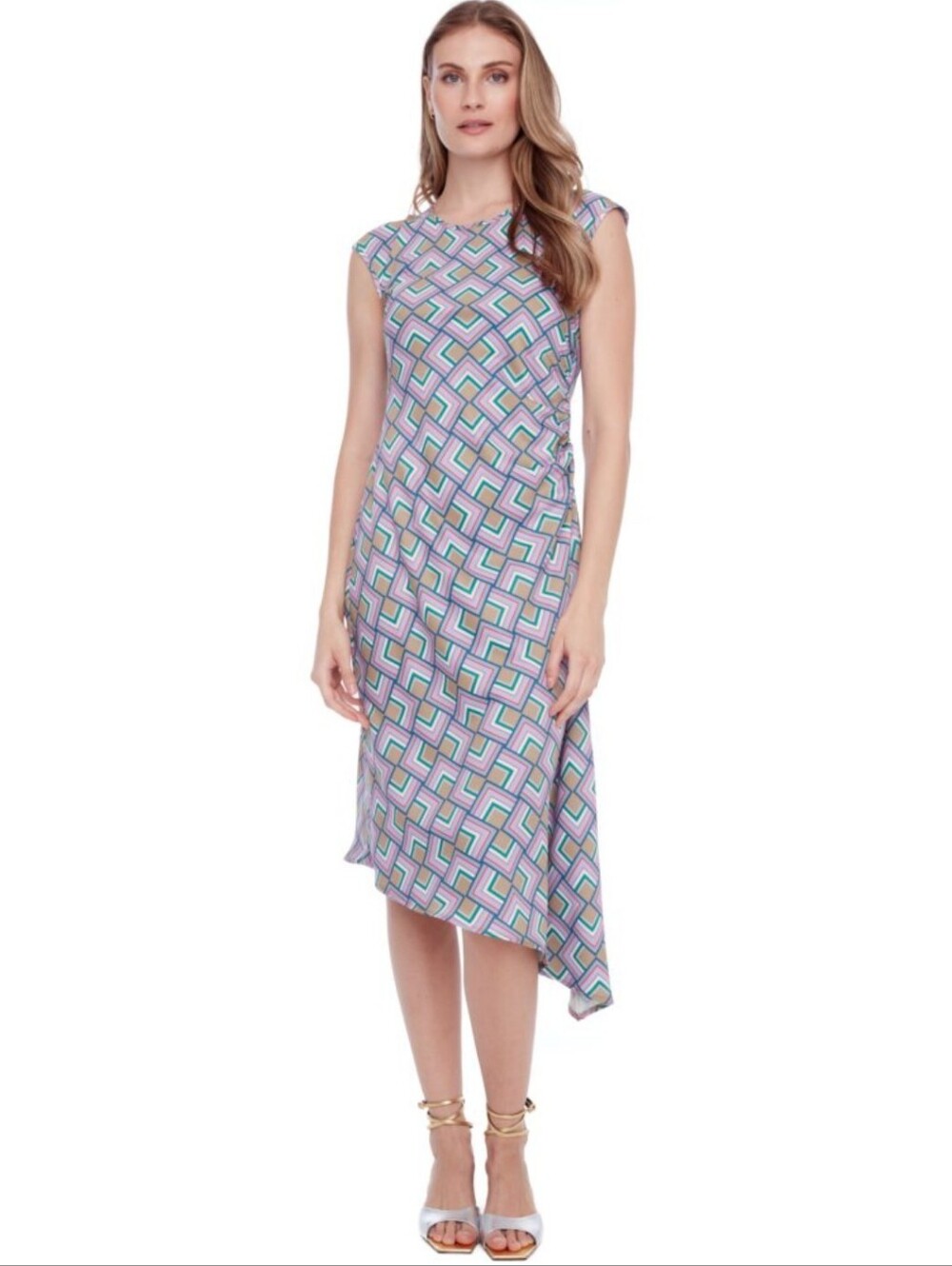 Pucci Inspired Chic Geometric Maxi Dress in Multicolor Silk Esque